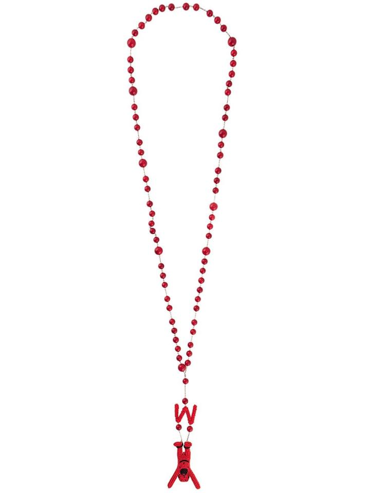 Walter Van Beirendonck Beaded Drop Man Necklace - Red