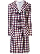 Chanel Pre-owned Checked Tweed Hooded Coat - Red