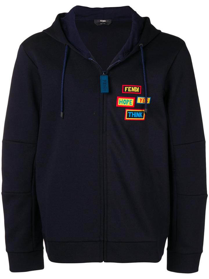 Fendi Badge Patch Zip Hoodie - Blue