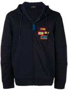 Fendi Badge Patch Zip Hoodie - Blue