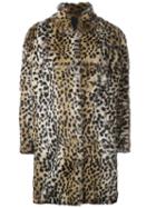 Meteo By Yves Salomon Leopard Pattern Coat, Women's, Size: 40, Brown, Silk/rabbit Fur/polyester
