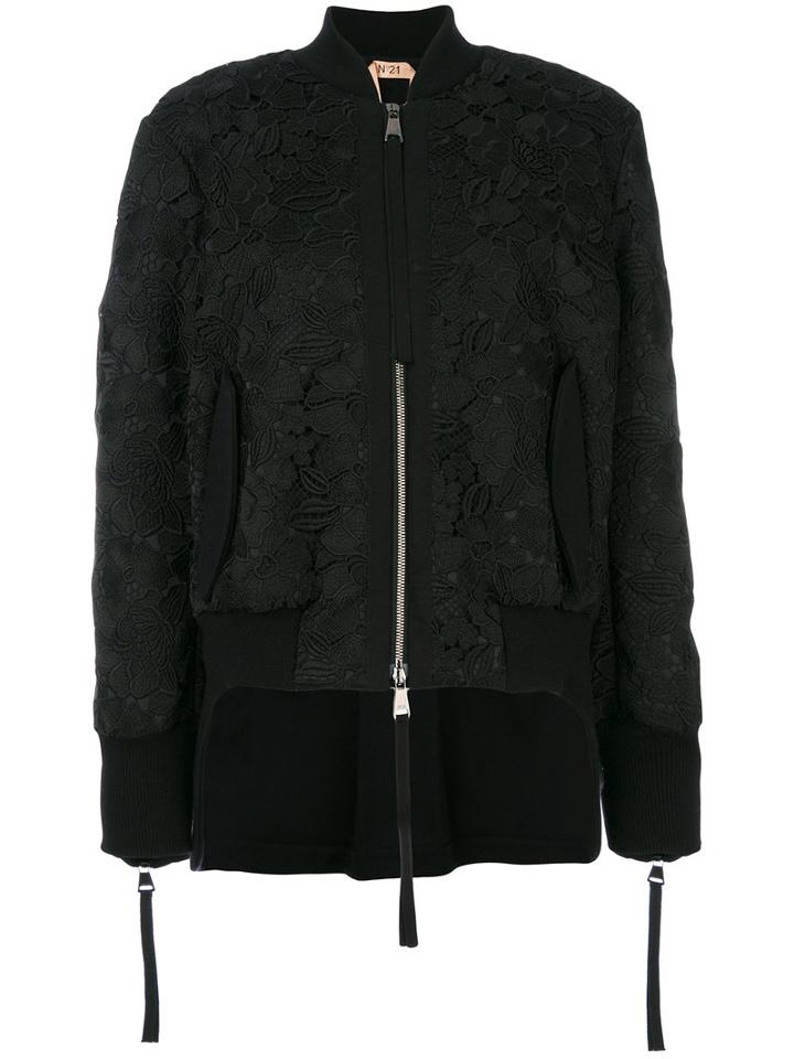 No21 - Lace Bomber Jacket - Women - Polyester/acetate/viscose/virgin Wool - 40, Black, Polyester/acetate/viscose/virgin Wool
