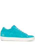 Leather Crown Perforated Logo Sneakers - Blue