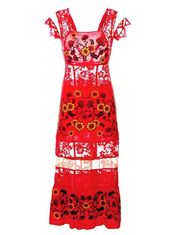 For Love And Lemons Embroidered Detail Dress, Women's, Size: S, Red, Viscose/rayon/nylon/cotton