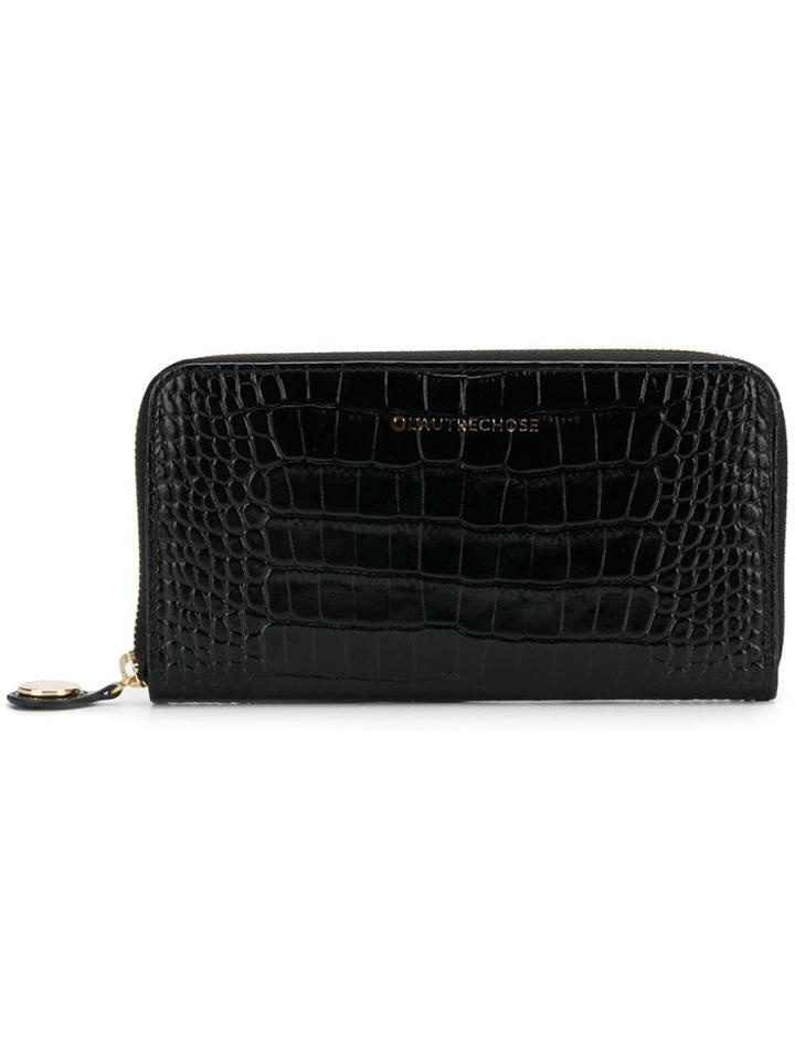 L'autre Chose Crocodile Embossed Wallet - Black
