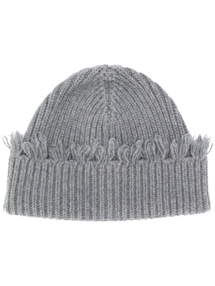 Alanui Fringed Hem Knitted Hat - Grey