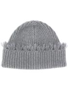 Alanui Fringed Hem Knitted Hat - Grey