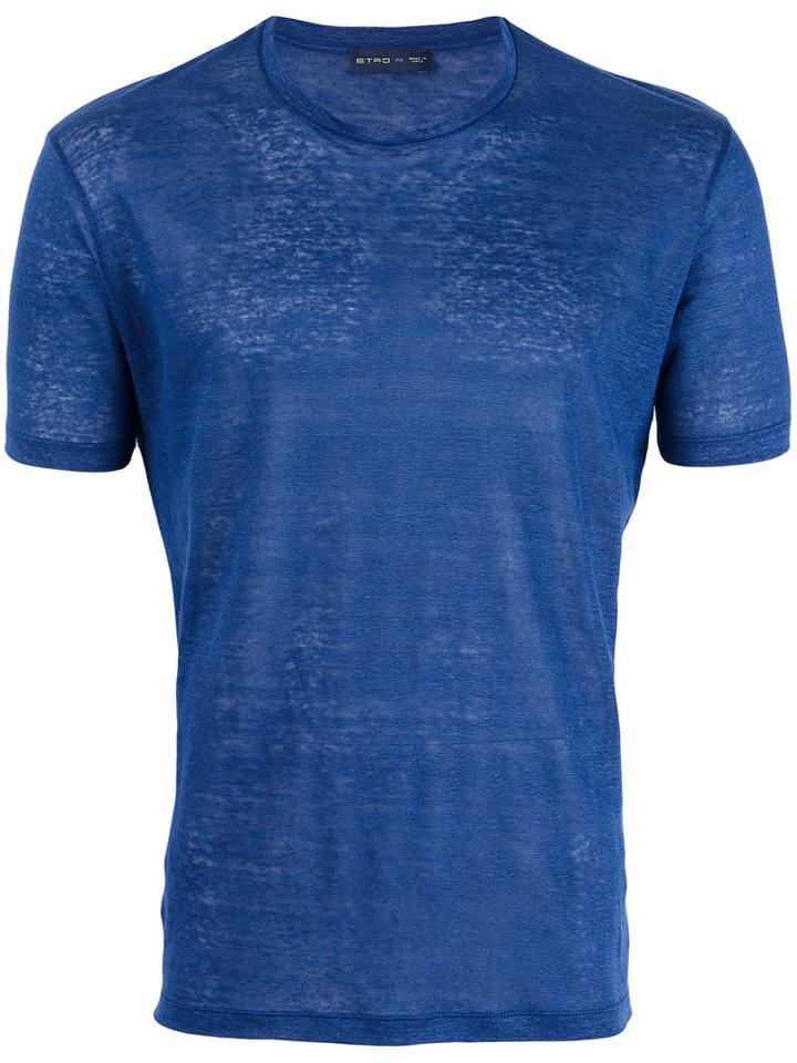 Etro Crew-neck T-shirt, Men's, Size: Xl, Blue, Linen/flax