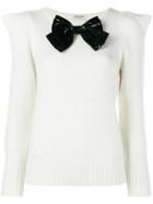Saint Laurent Bow Embellished Sweater, Women's, Size: Large, Nude/neutrals, Silk/polyester/mohair/polyimide
