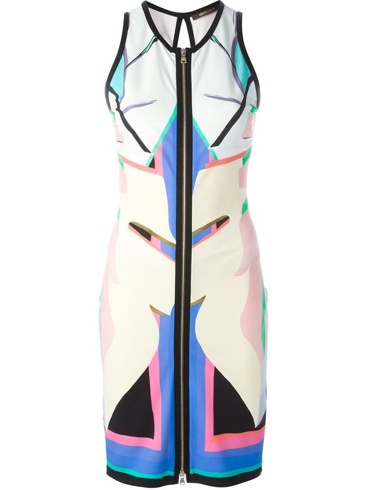 Roberto Cavalli Print Front Zip Dress