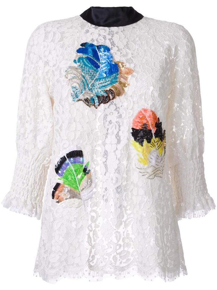 Romance Was Born 'beaded Plume' Lace Blouse, Women's, Size: 8, White, Cotton/nylon/polyester