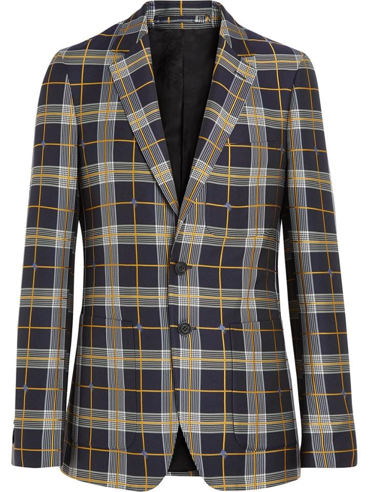 Burberry Slim Fit Fil Coupé Check Tailored Jacket - Blue