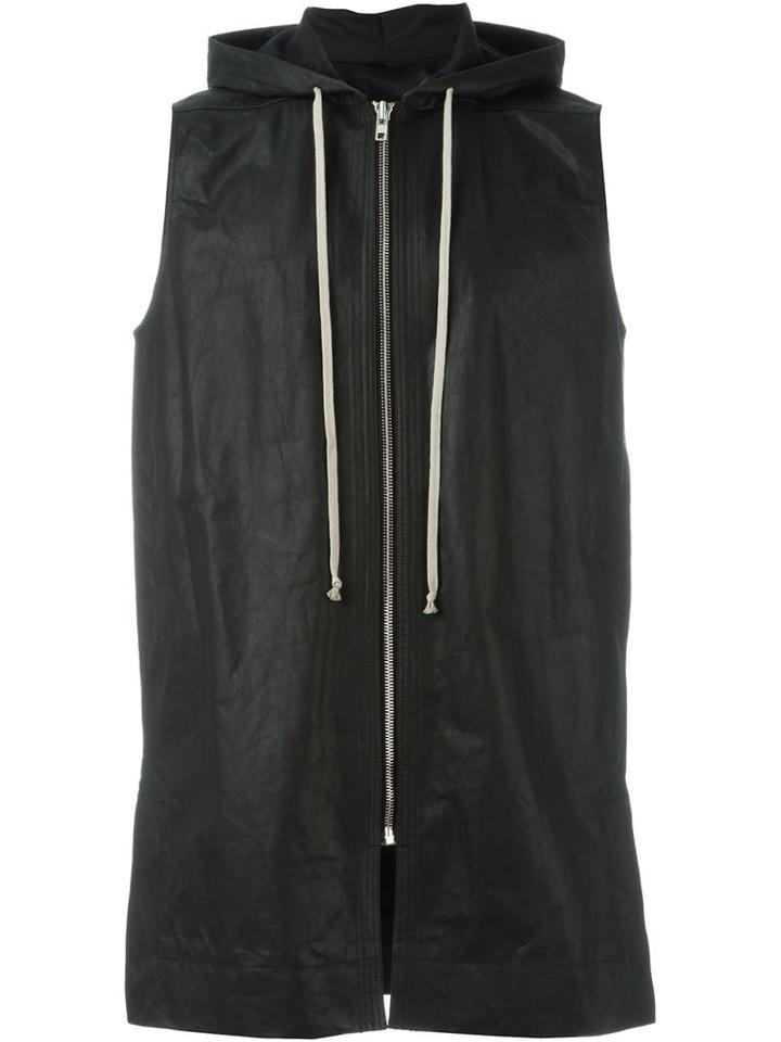 Rick Owens Sleeveless Hoodie, Men's, Size: 46, Black, Calf Leather/viscose/cupro