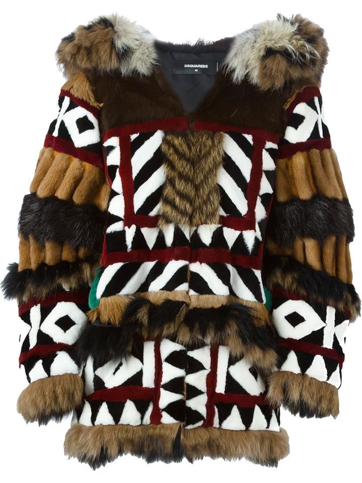 Dsquared2 Oversized Panelled Fur Coat, Women's, Size: 38, Brown, Coyote Fur/beaver Fur/mink Fur/polyester