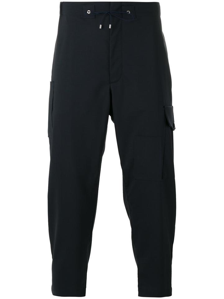 Oamc Cargo Pocket Cropped Trousers, Men's, Size: 36, Blue, Virgin Wool/spandex/elastane