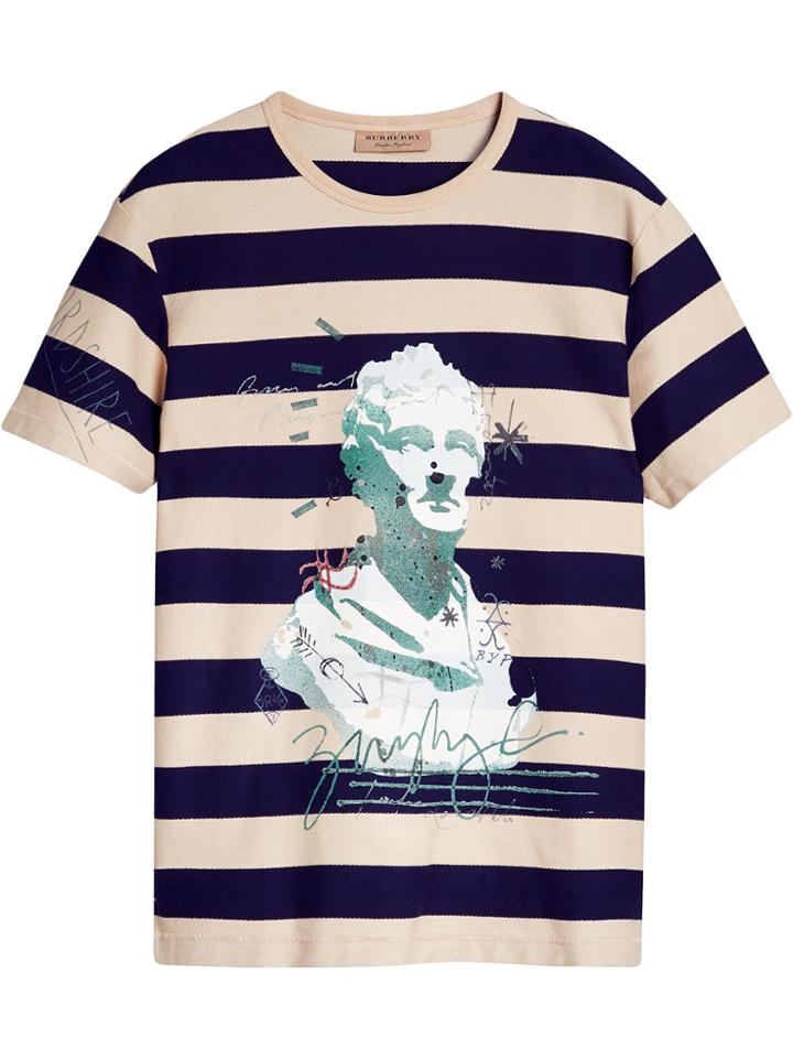 Burberry Bust Print Striped Cotton T-shirt - White