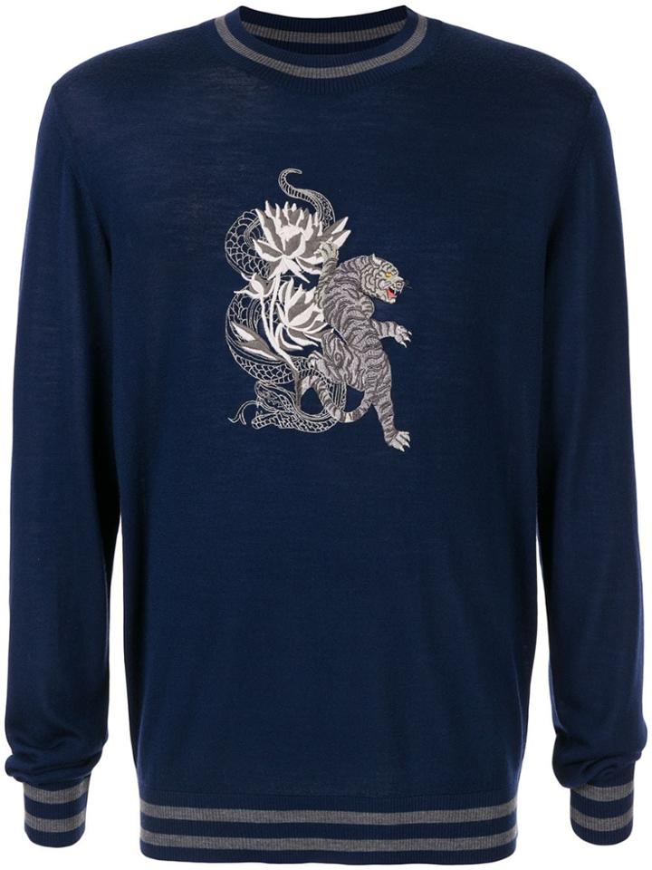 Shanghai Tang Tiger-embroidered Sweatshirt - Blue