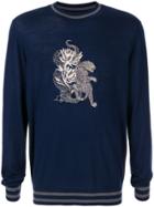 Shanghai Tang Tiger-embroidered Sweatshirt - Blue