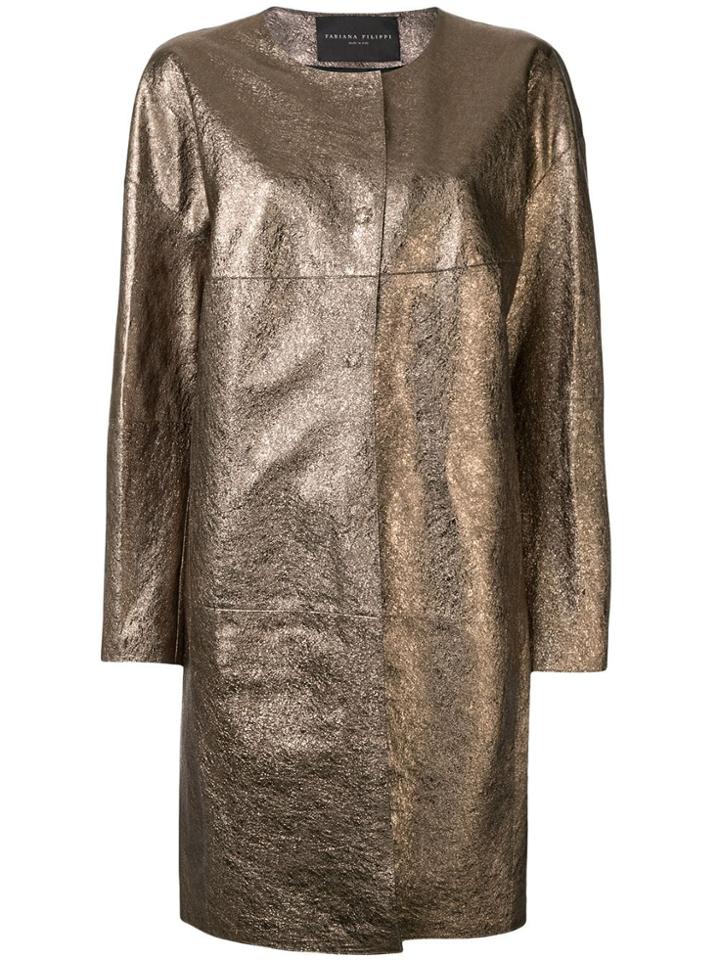 Fabiana Filippi Collarless Metallic Coat - Gold