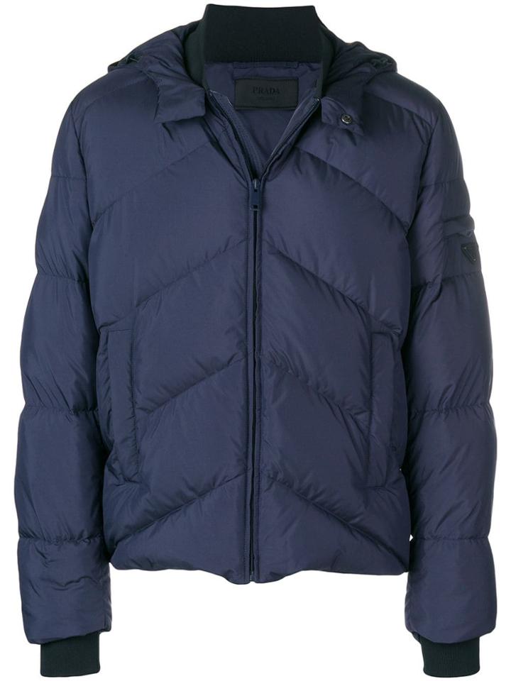 Prada Padded Logo Plaque Jacket - Blue