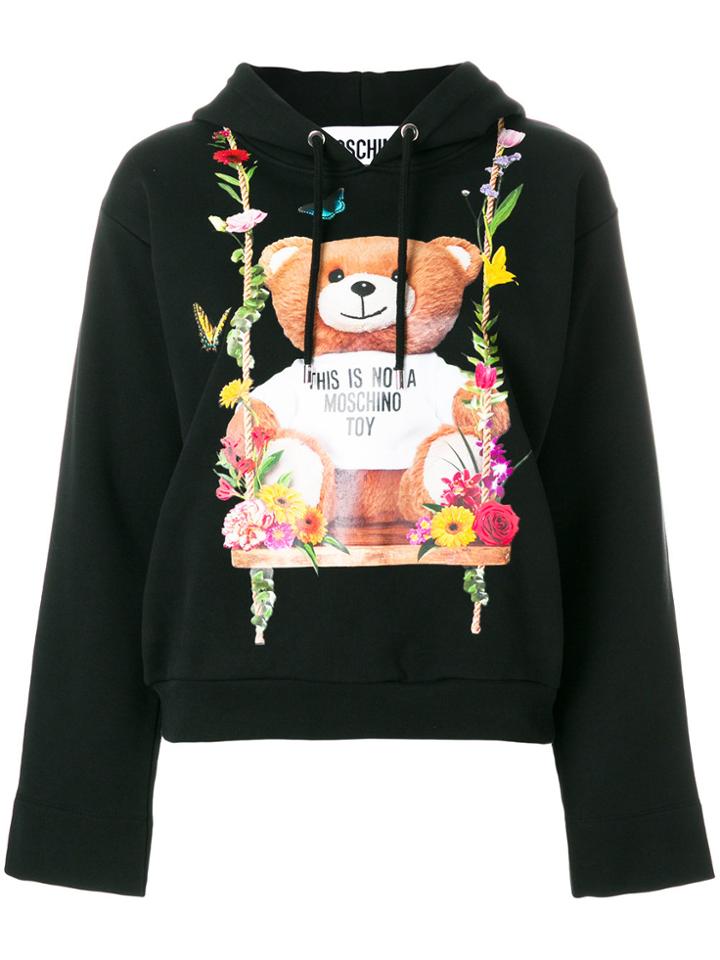 Moschino Floral Teddy Bear Motif Hoodie - Black