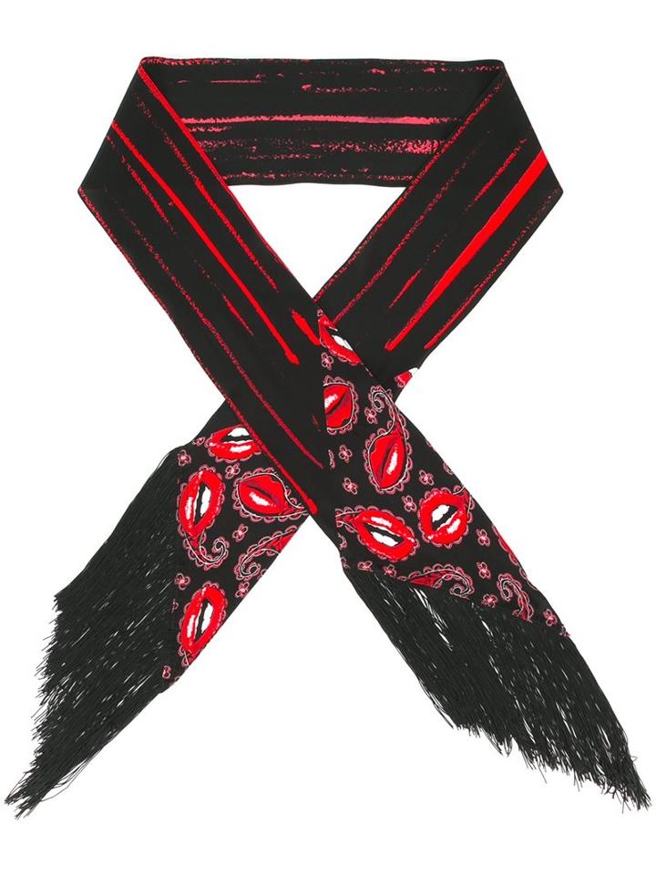 Rockins Lip Print Scarf, Women's, Black, Silk