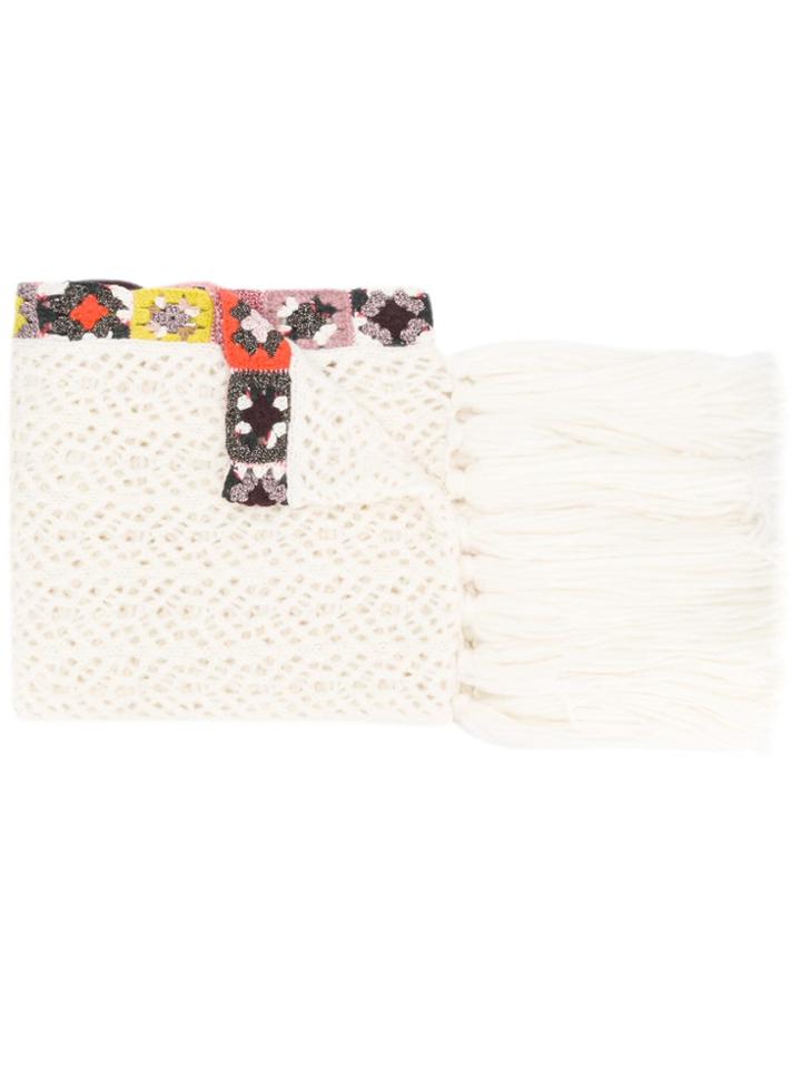 Missoni Fringed Hem Crochet Scarf - White