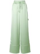 Off-white Satin Wide-leg Trousers - Green
