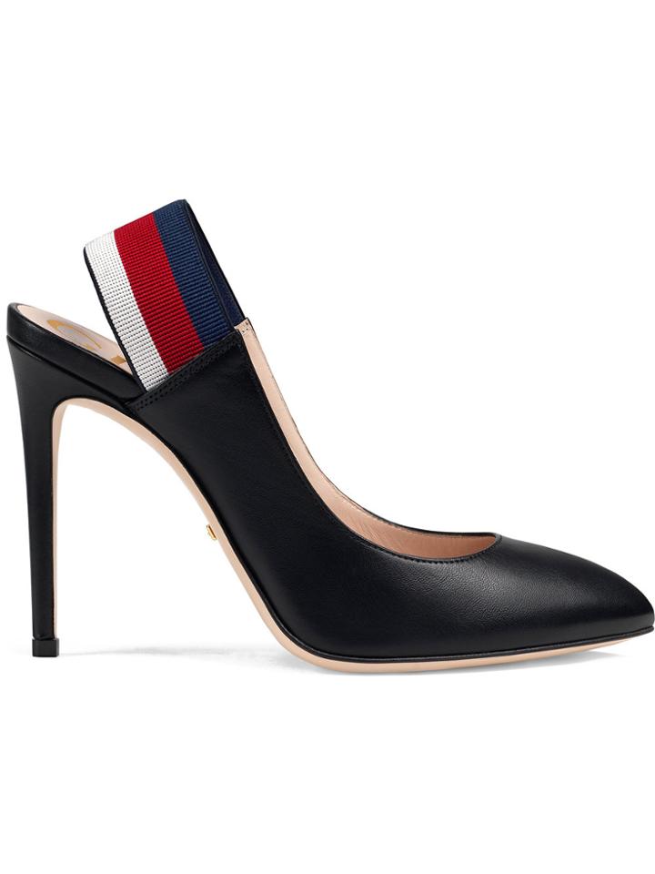 Gucci Leather Web Slingback Pumps - Black