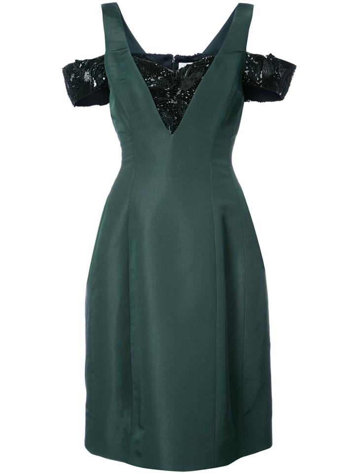 Prabal Gurung Cold Shoulder Embroidered Dress - Green