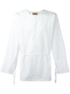 Maison Flaneur Belted Collarless Shirt, Men's, Size: 52, White, Cotton