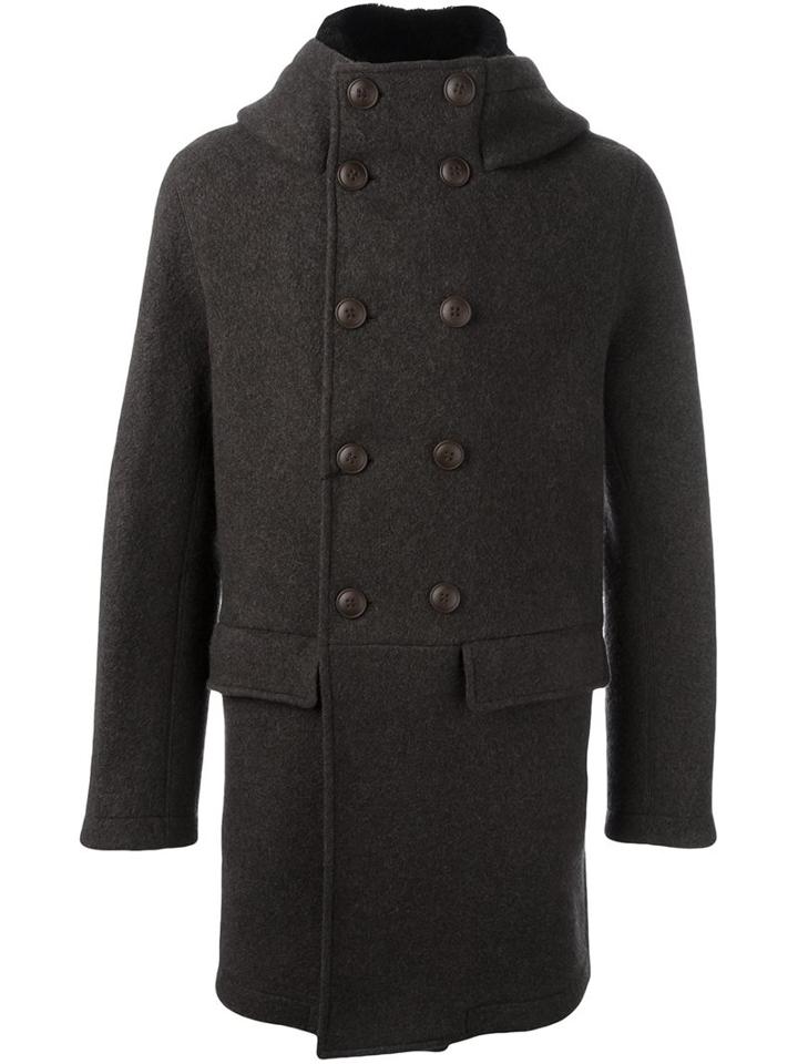 Giorgio Armani Double Breasted Hooded Coat, Men's, Size: 48, Brown, Silk/leather/cashmere/virgin Wool