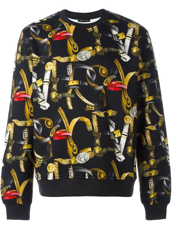 Versace Belt Print Sweatshirt, Men's, Size: Small, Black, Cotton