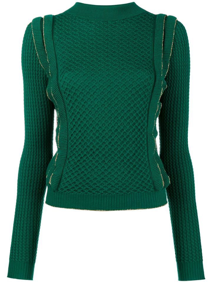 Philosophy Di Lorenzo Serafini Ruffled Waffle-knit Sweater - Green