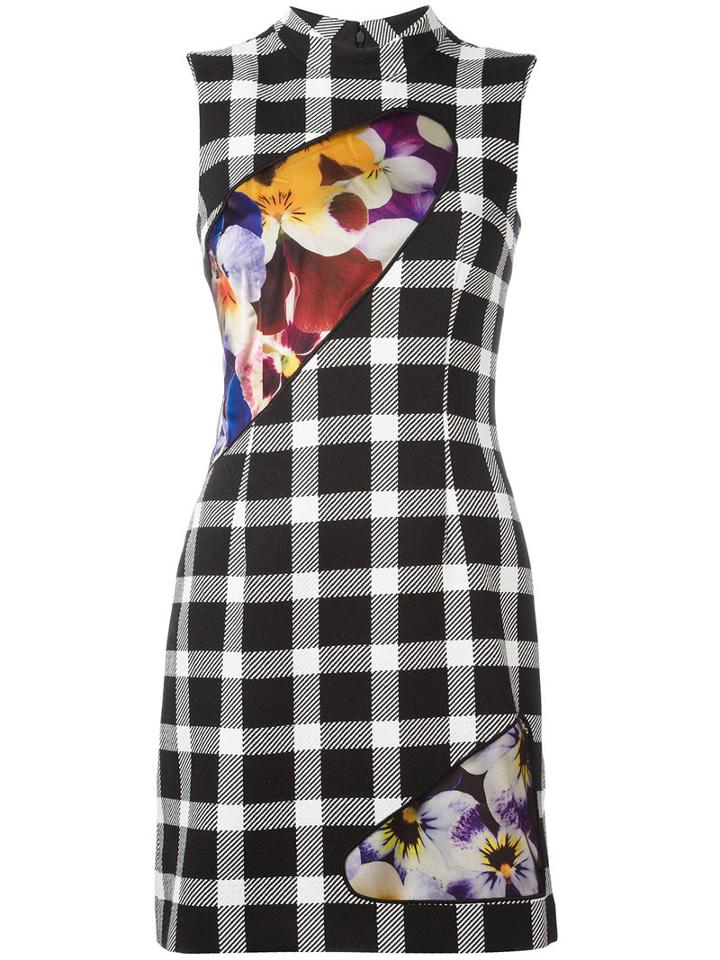 Christopher Kane Floral Insert Check Mini-dress, Women's, Size: 42, Black, Polyamide/polyester/wool/silk