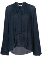 Derek Lam 10 Crosby Long Sleeve Pleated Blouse With Scarf Neck - Blue