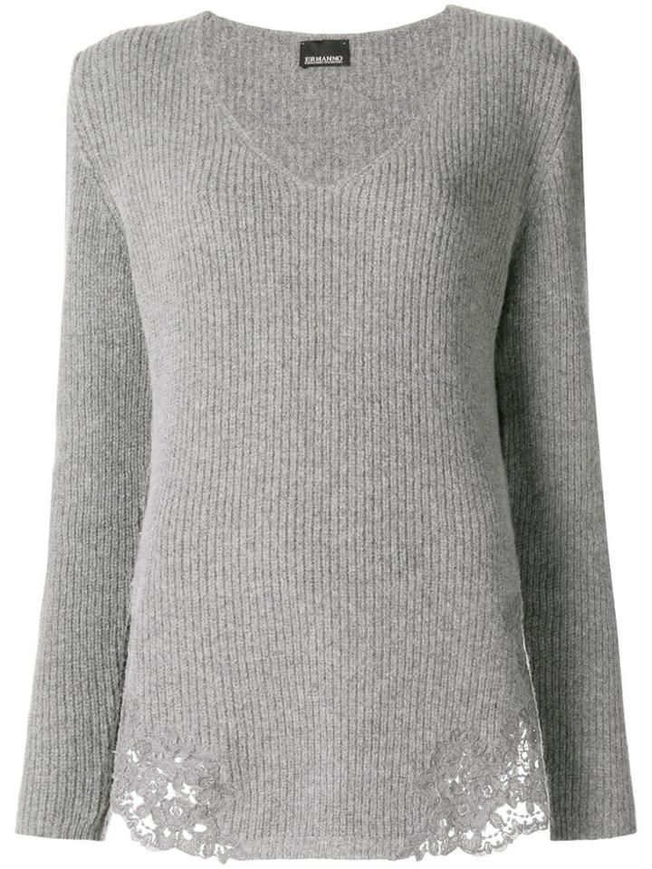 Ermanno Ermanno Lace-detail Jumper - Grey