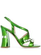 Miu Miu Embellished Block Heel Sandals - Green