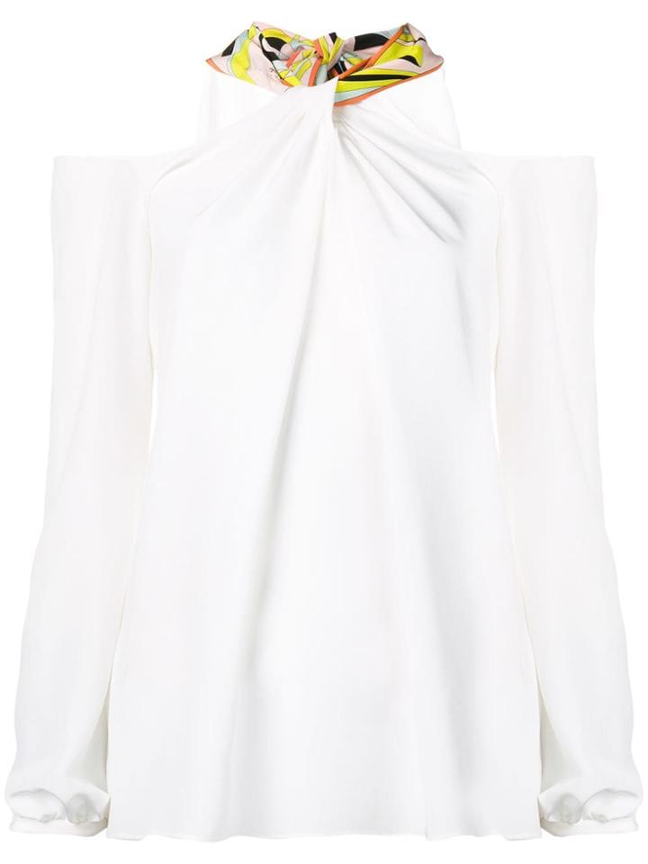 Emilio Pucci Off-shoulder Tie-neck Silk Top - White