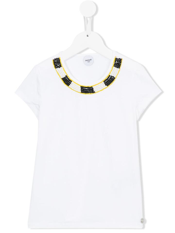 Parrot Kids Beaded Neck T-shirt, Girl's, Size: 6 Yrs, White