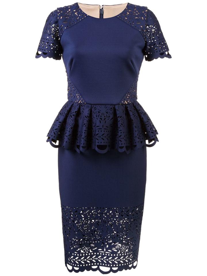 Marchesa Notte Peplum Laced Dress - Blue