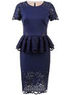 Marchesa Notte Peplum Laced Dress - Blue