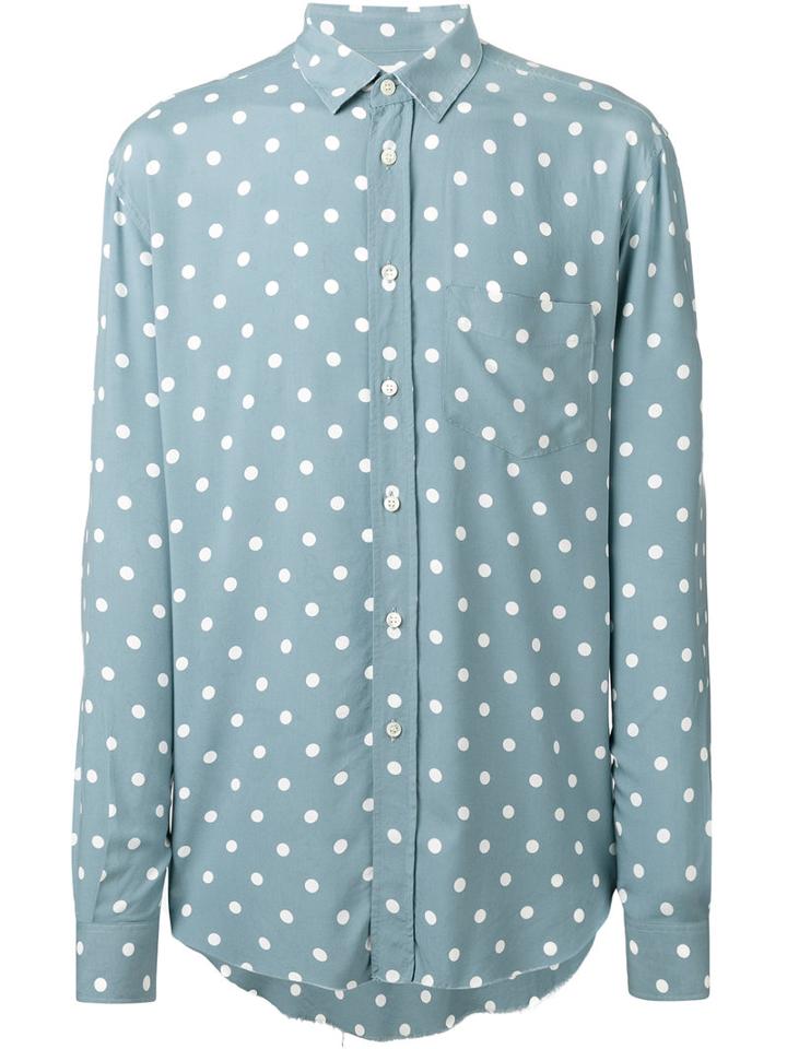 Saint Laurent Polka Dot Shirt, Men's, Size: 39, Blue, Viscose