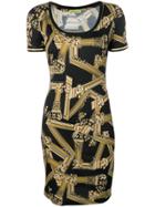 Versace Jeans Column Print Fitted Dress - Black