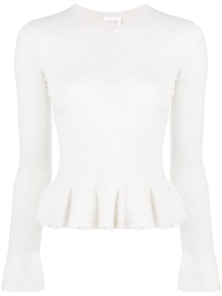 See By Chloé Flounced Knit Top - Nude & Neutrals