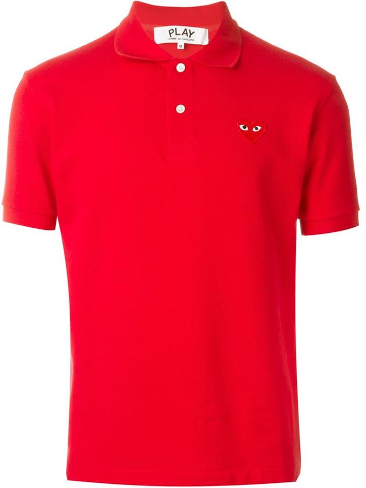 Comme Des Garçons Play Embroidered Heart Polo Shirt, Men's, Size: Large, Red, Cotton
