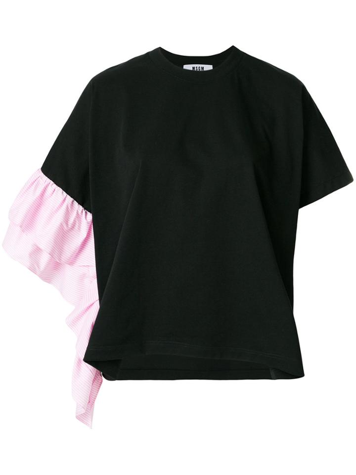 Msgm Asymmetric Frill Sleeve Top - Black
