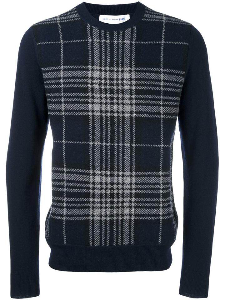 Comme Des Garçons Shirt 'check' Jumper, Men's, Size: Large, Blue, Polyamide/wool