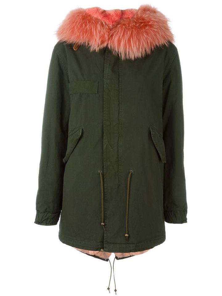 Mr & Mrs Italy Zipped Parka, Women's, Size: Medium, Green, Cotton/lamb Skin/polyester/racoon Fur