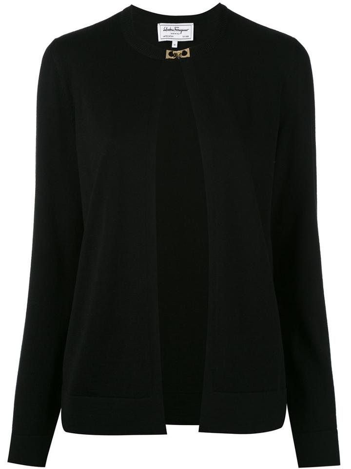 Salvatore Ferragamo - Open Front Cardigan - Women - Virgin Wool - L, Black, Virgin Wool